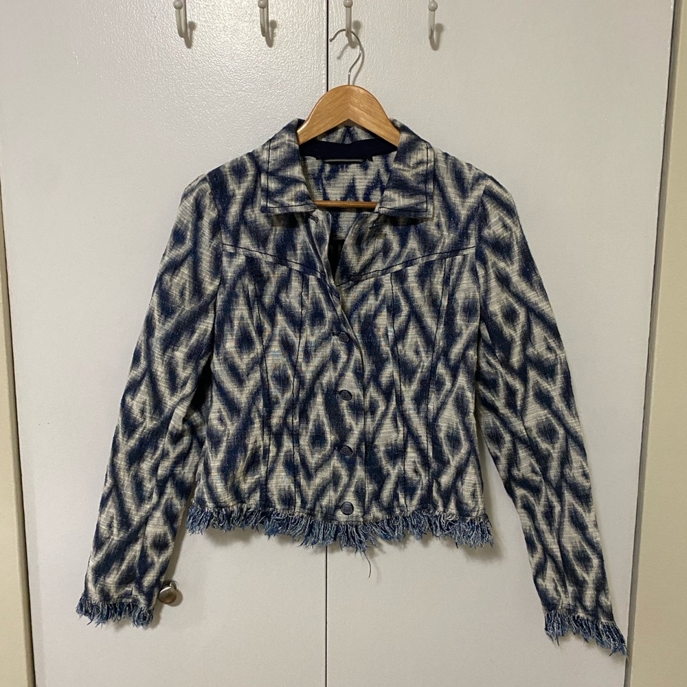 RIANI Blue and White Textured Jacket